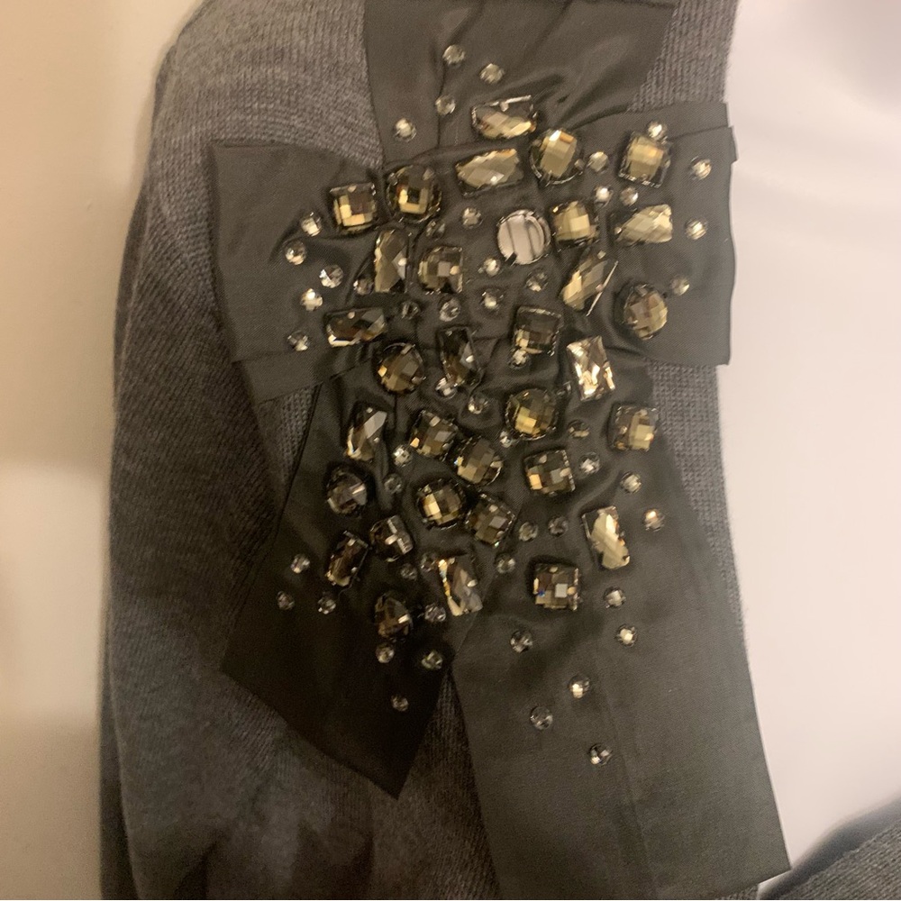 NWOT Loft Stunning Gray Cardigan with Jeweled Bow Accent Sz XL - Picture 7 of 16